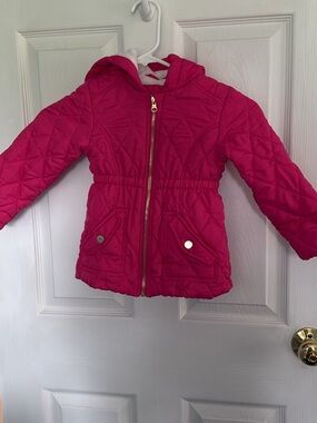 Toddler Girls' Bright Pink Quilted Hooded Jacket, sized 3T